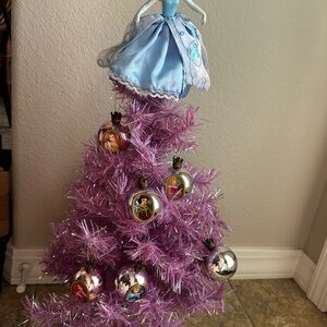 Pink Tinsel Christmas Tree with Blue Topper